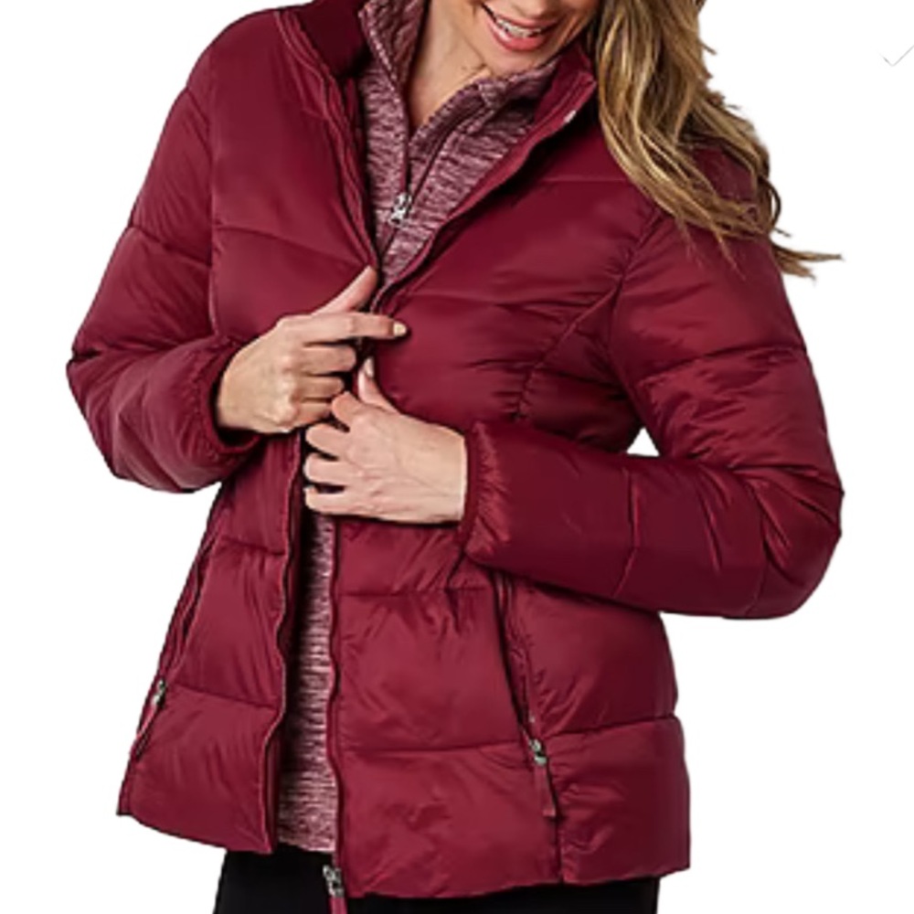St. John’s Bay Puffer Jacket Quilted Burgundy Wine, Soft and Comfortable
